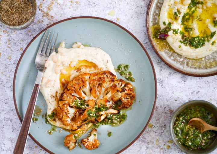 Blumenkohlschnitzel mit Bohnenpüree