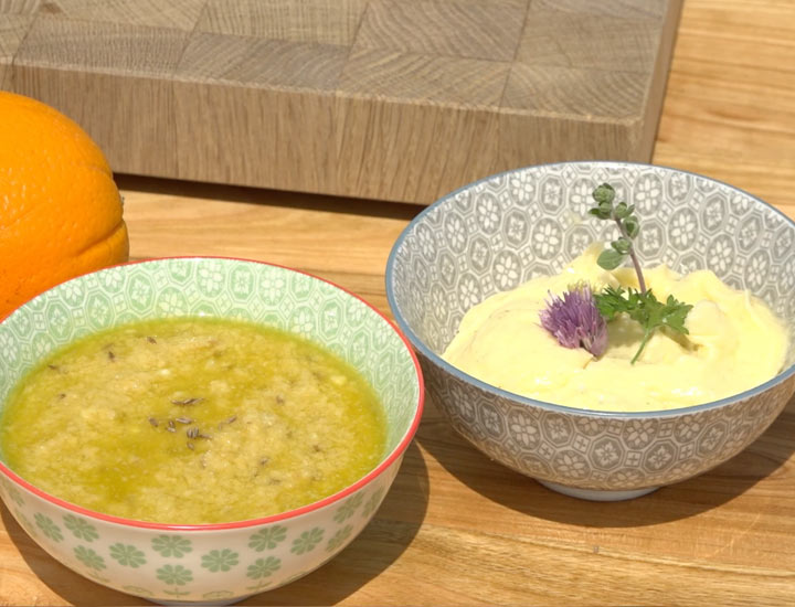 Knoblauchbutter und Hummus