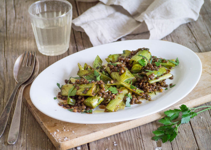 Lauwarmer Lauchsalat mit Linsen