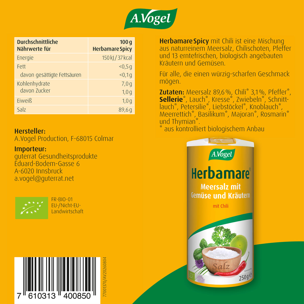 A.Vogel Herbamare® Kräutersalz Spicy, BIO – Produktinformation 6