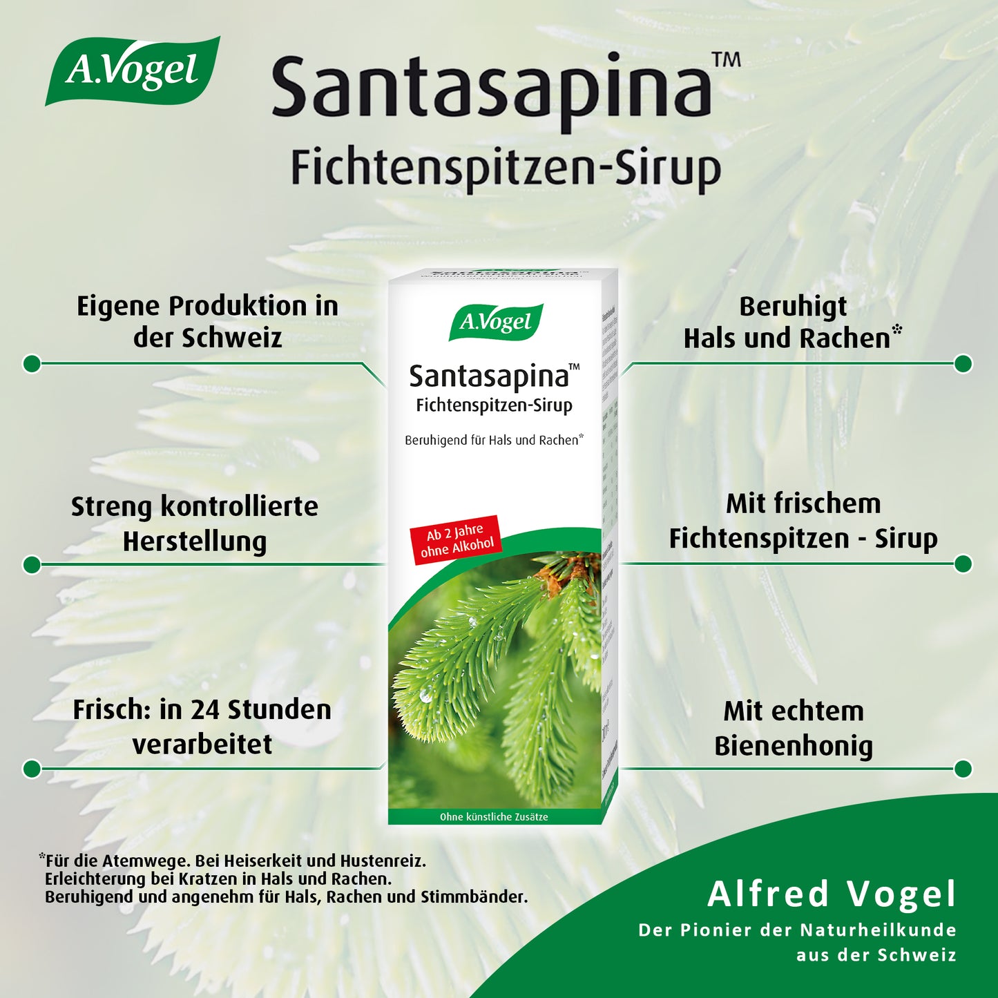 A.Vogel Santasapina™ Fichtenspitzen-Sirup ohne Alkohol, 200 ml