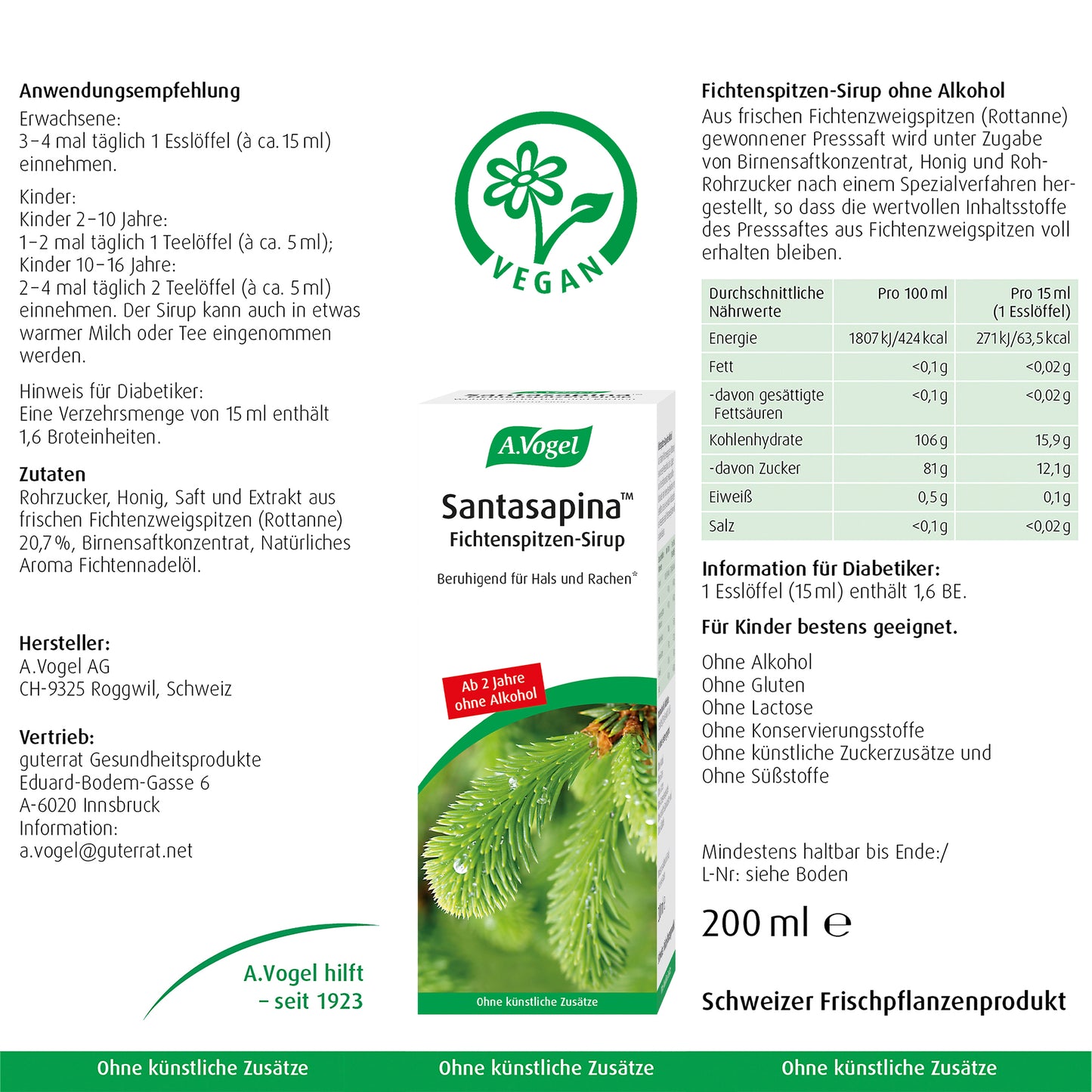 A.Vogel Santasapina™ Fichtenspitzen-Sirup ohne Alkohol, 200 ml