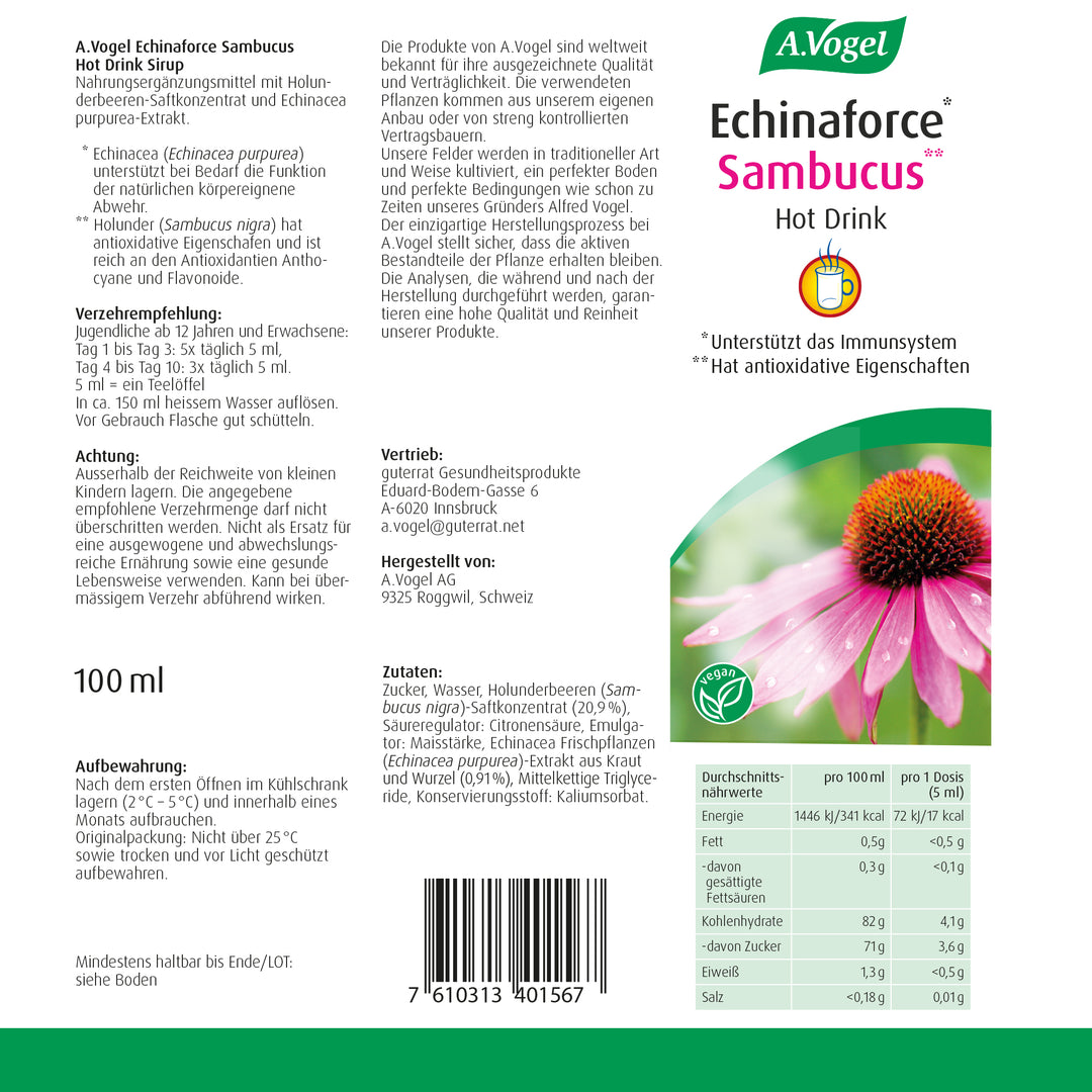 A.Vogel Echinaforce Sambucus  Hot Drink, 100 ml