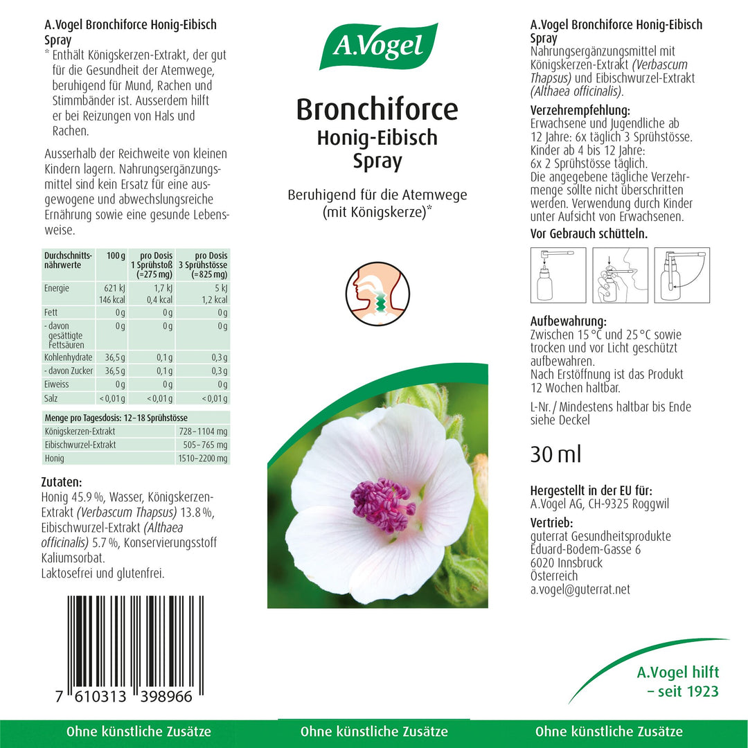 A.Vogel Brochiforce Honig-Eibisch Spray – Packungsansichten und Inhaltsstoffe