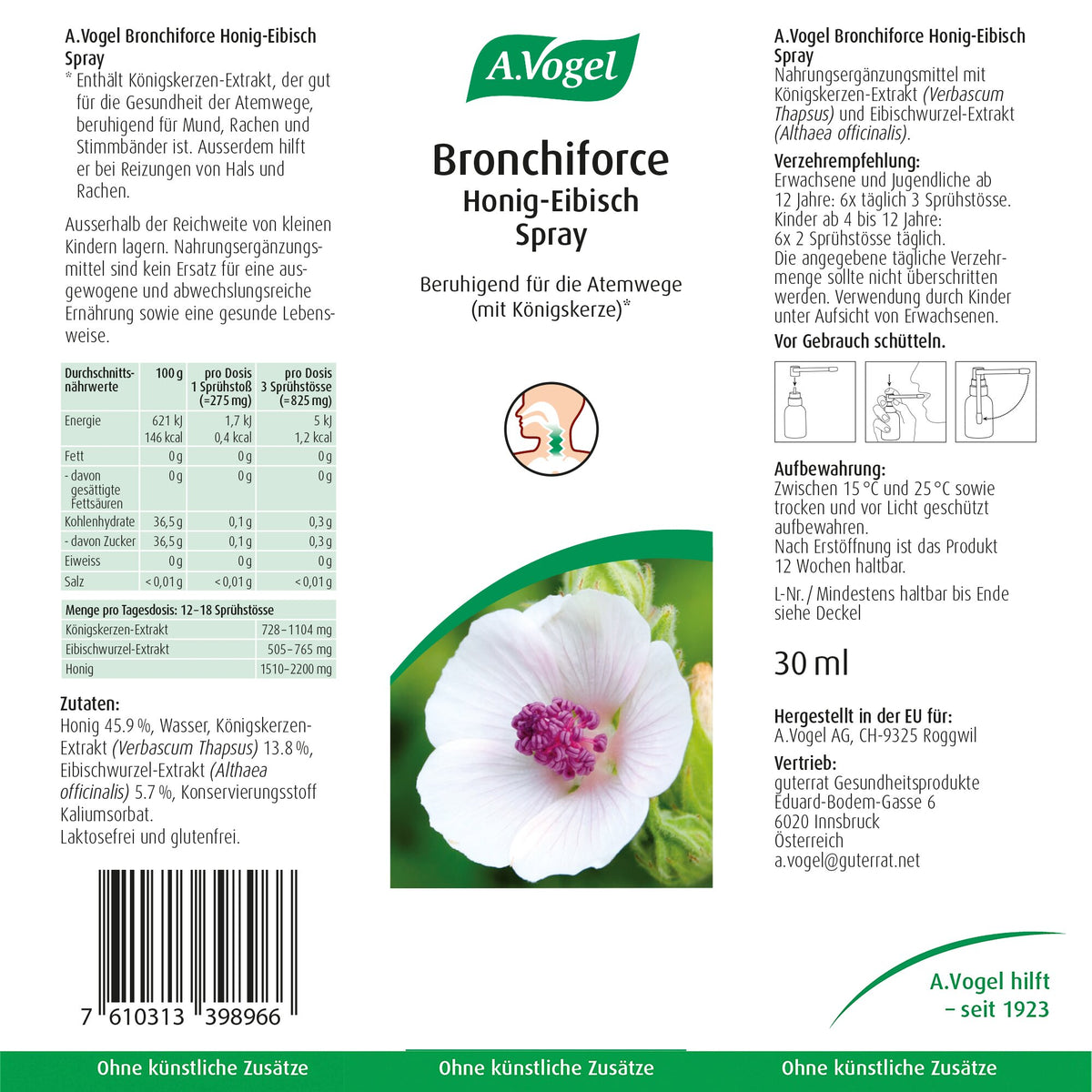 A.Vogel Brochiforce Honig-Eibisch Spray – Packungsansichten und Inhaltsstoffe