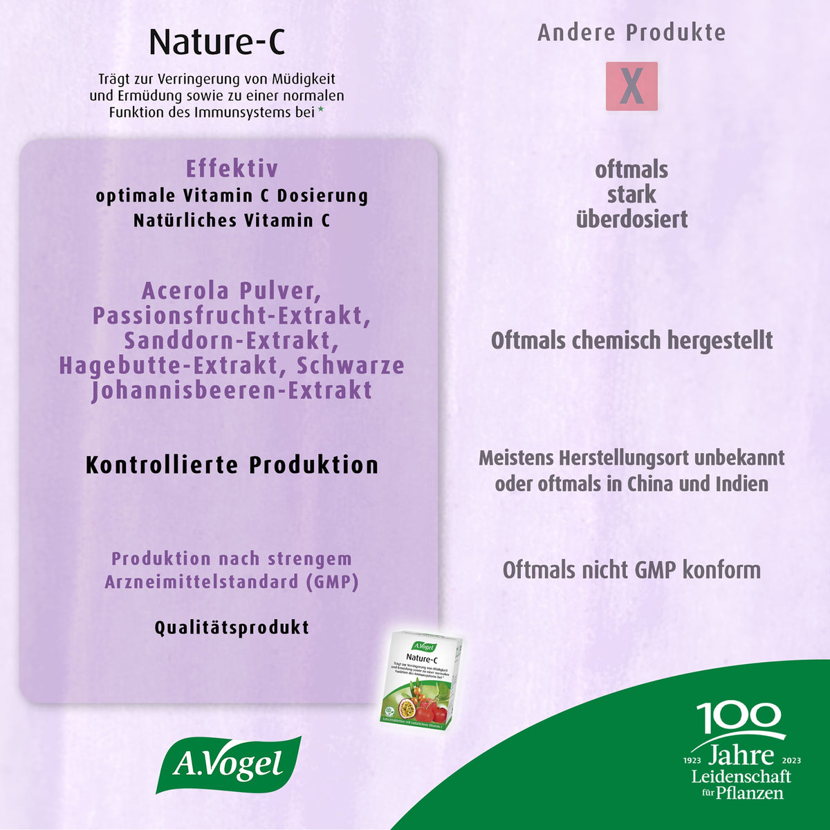 A.Vogel Nature-C – natürliche Inhaltsstoffe und kontrollierte Produktion im Vergleich